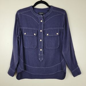 Isabel Marant Tecoyo Blue 100% Silk Long Sleeve Top Blouse Size 34 XS S